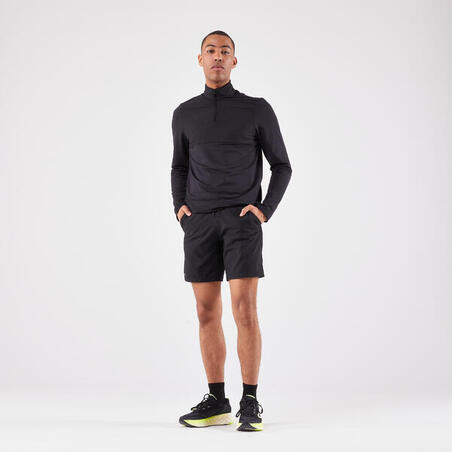 T-shirt zip chaud manches longues de running Homme - KIPRUN Run 500 Warm Noir