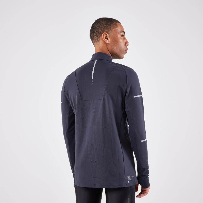 Warm hardloopshirt met lange mouwen en halve rits voor heren Run 900 Warm zwart