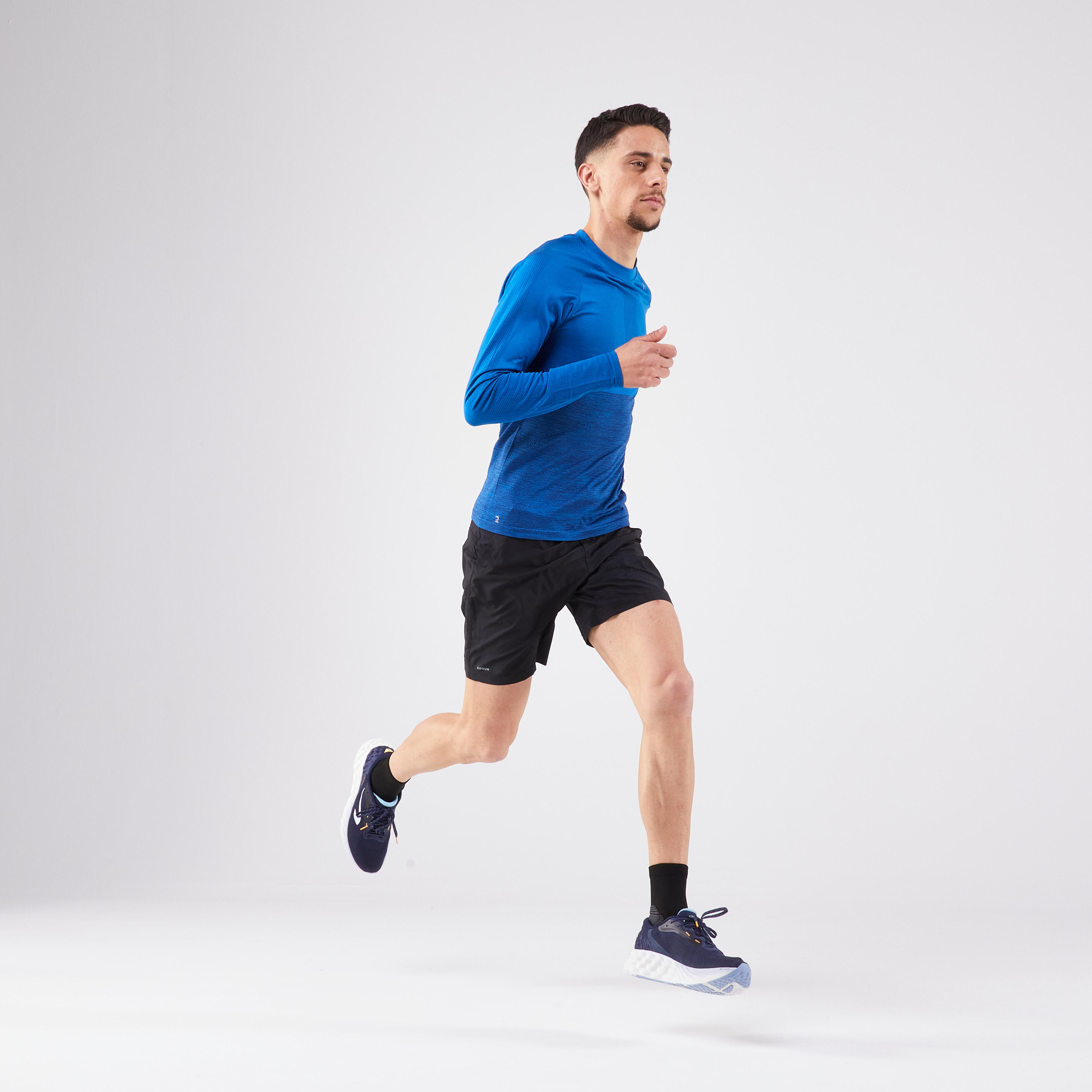 Long Sleeve Running T-Shirt  - Run 500 Black Royal Blue - KIPRUN