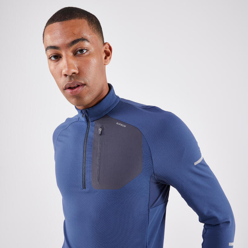 Warm hardloopshirt met rits en lange mouwen voor heren Run 900 Warm blauw