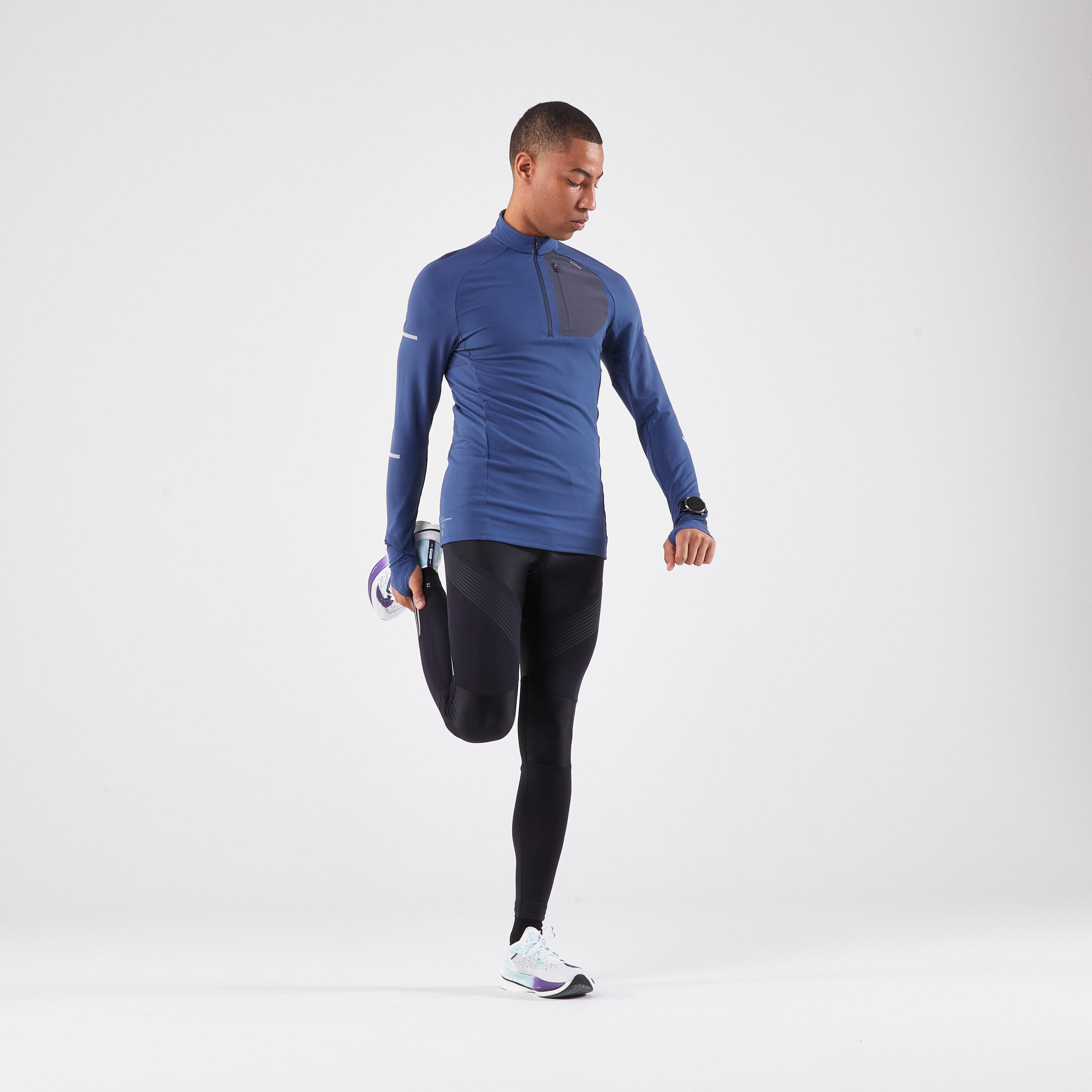 Laufshirt langarm Herren mit Reissverschluss - Run 900 warm blau 7/7
