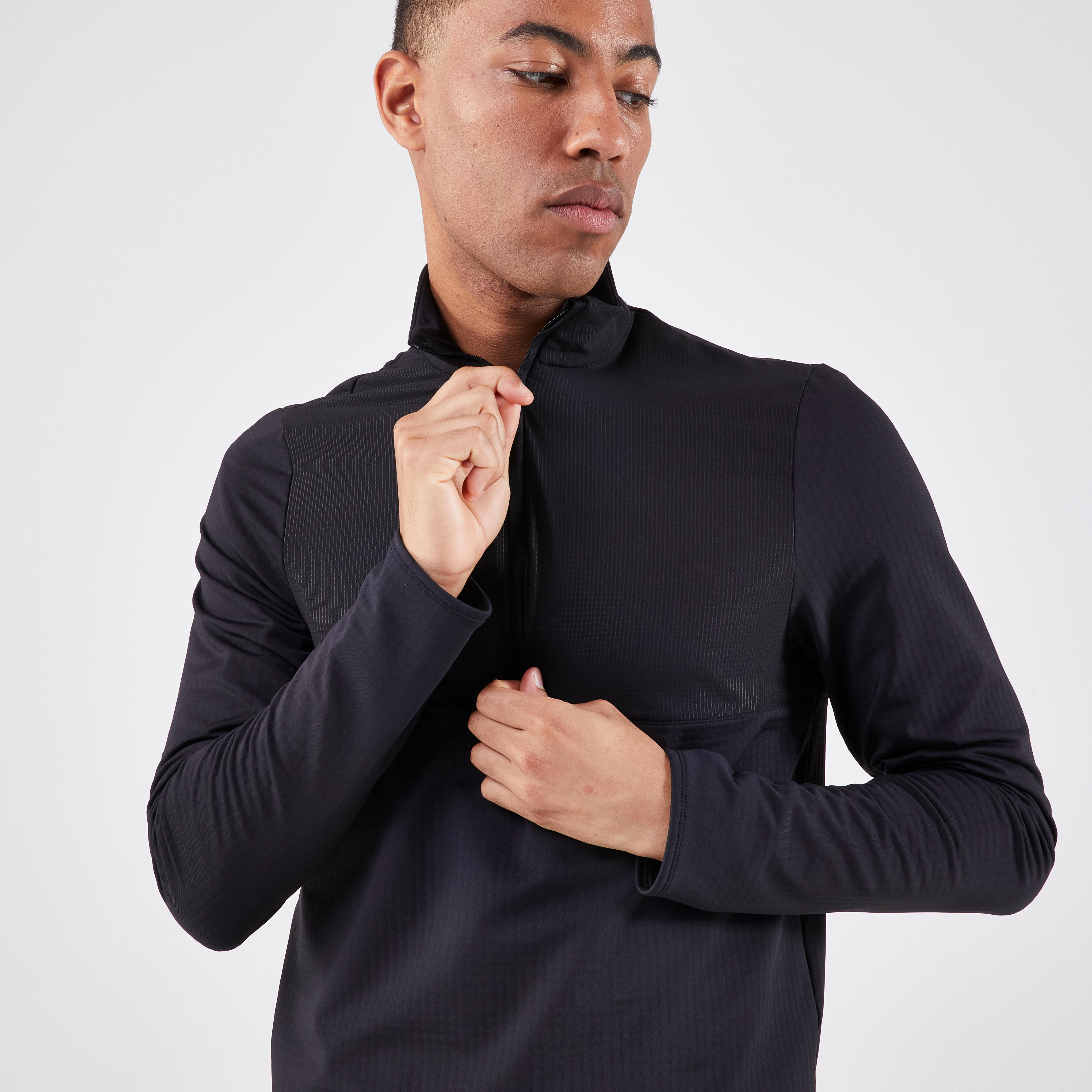 Men's Long-Sleeved Running Shirt - Warm 500 Black - KIPRUN