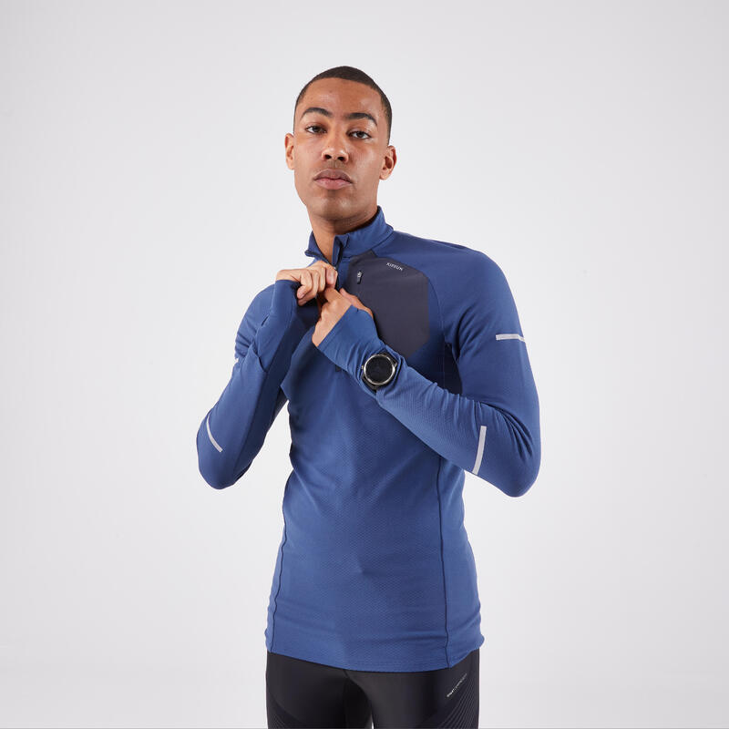 T-shirt zip chaud manches longues de running Homme - KIPRUN Run 900 Warm Bleu