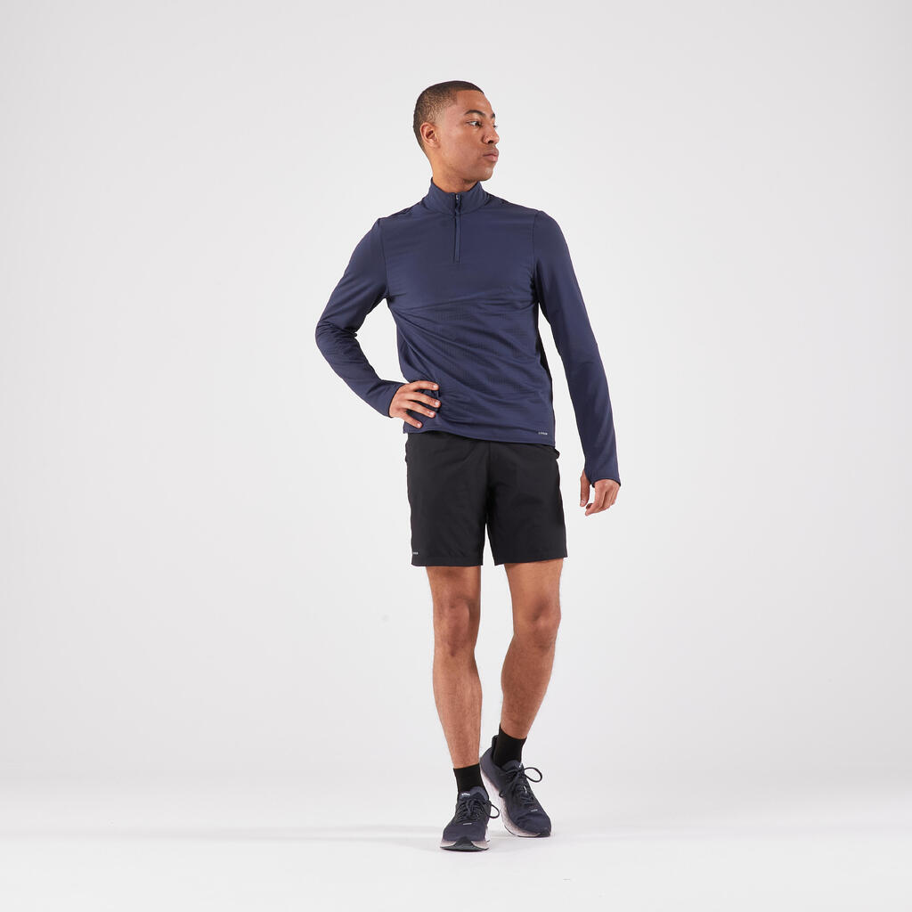 חולצת טי חמה לריצה עם רוכסן ושרוול ארוך, דגם KIPRUN Run 500 לגברים - אפור