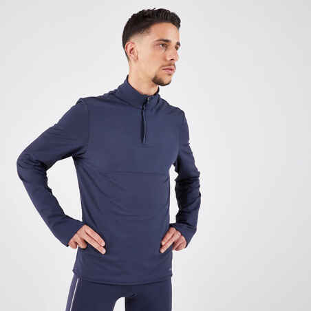 Men's KIPRUN Run 500 Warm Long-sleeved Zip Running T-Shirt - Blue