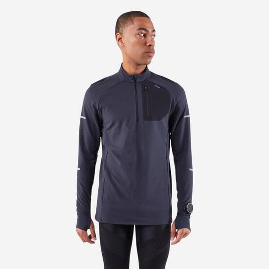 Camiseta cremallera cálida manga larga running Hombre -KIPRUN Run 900 Warm verde