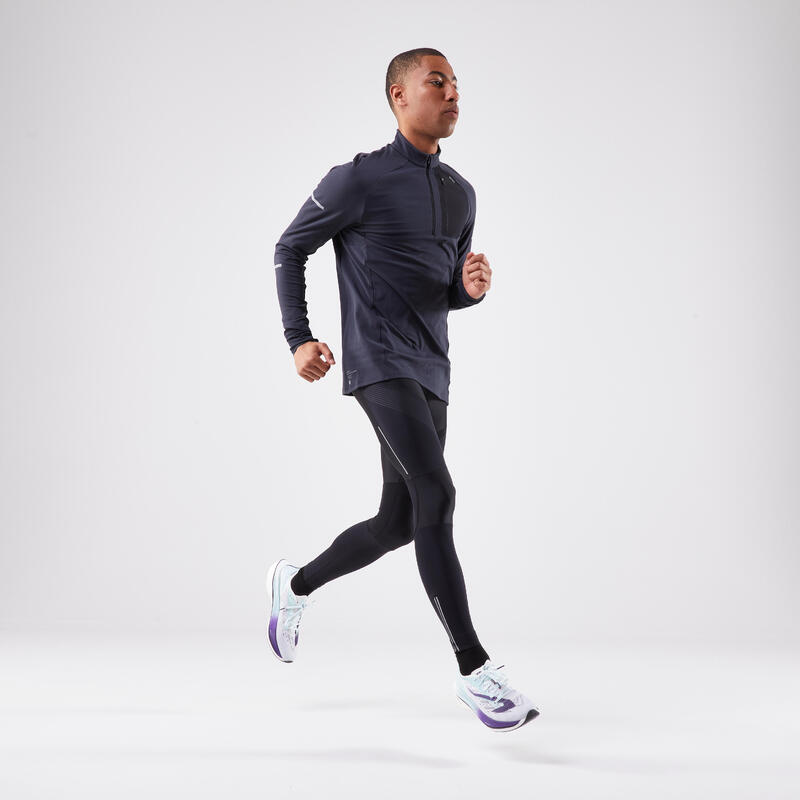 Warm hardloopshirt met lange mouwen en halve rits voor heren Run 900 Warm zwart