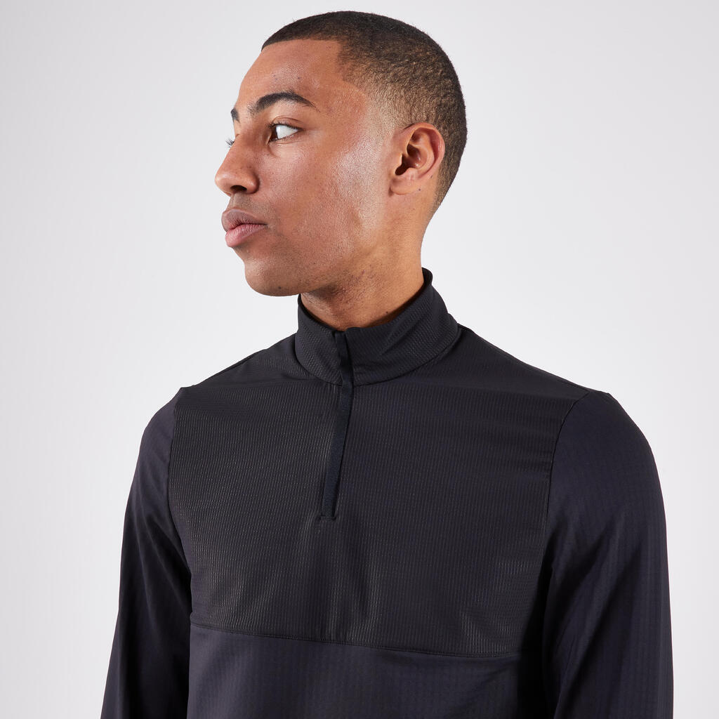 T-shirt zip chaud manches longues de running homme - kiprun run 500 warm kaki