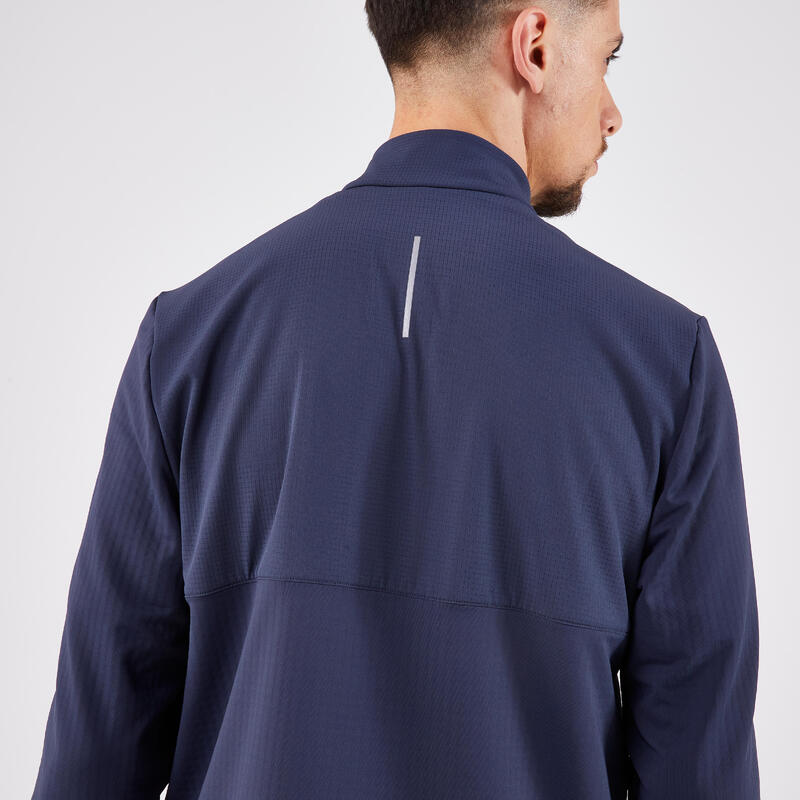 T-shirt zip chaud manches longues de running Homme - KIPRUN Run 500 Warm Bleu