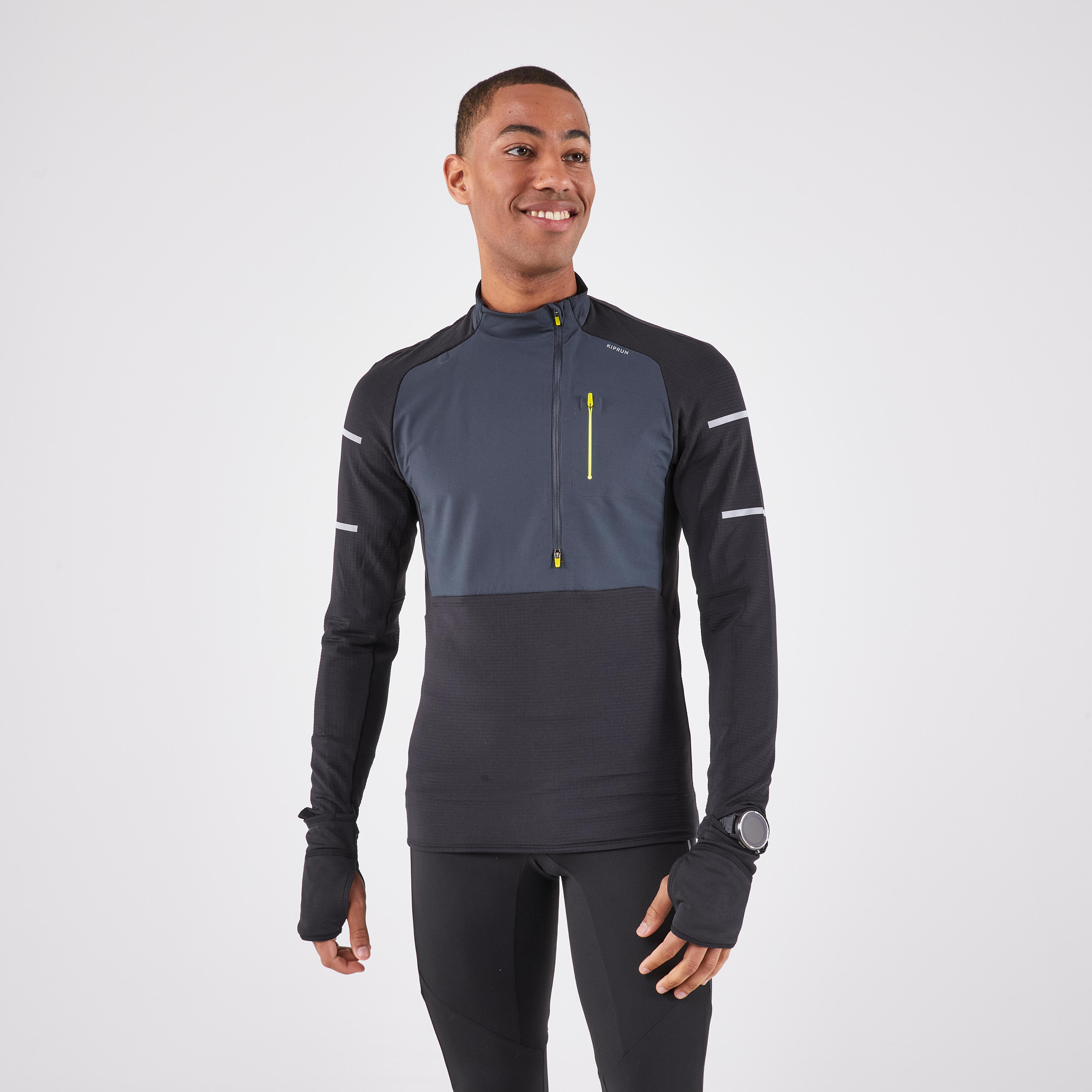 Men's Windproof Breathable 1/2-Zip Long Sleeve Running T-shirt RUN