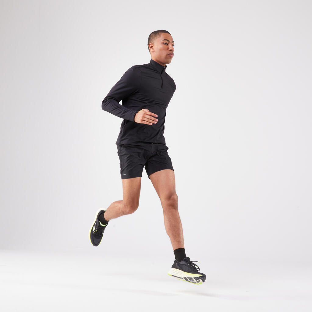 חולצת טי חמה לריצה עם רוכסן ושרוול ארוך, דגם KIPRUN Run 500 לגברים - אפור