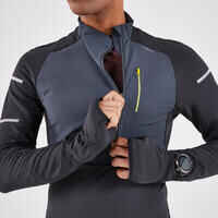 WARM REGUL MEN'S LONG-SLEEVED WINTER RUNNING T-SHIRT BLACK GREY YELLOW
