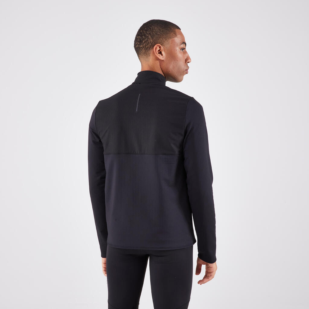 T-shirt zip chaud manches longues de running homme - kiprun run 500 warm kaki