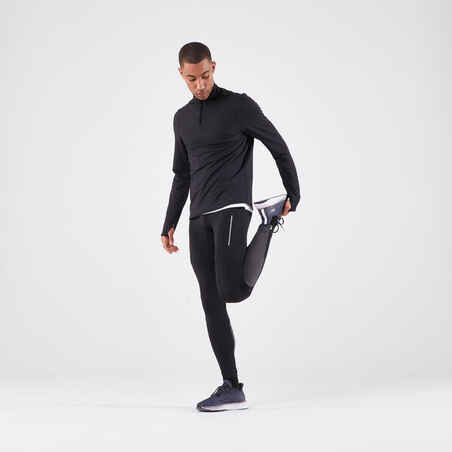 WARM REGUL MEN'S LONG-SLEEVED WINTER RUNNING T-SHIRT BLACK GREY YELLOW