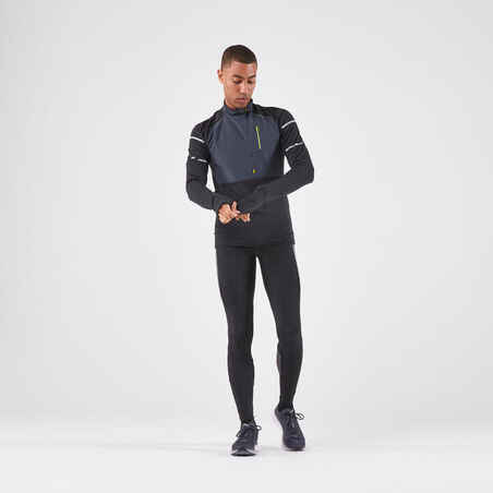 WARM REGUL MEN'S LONG-SLEEVED WINTER RUNNING T-SHIRT BLACK GREY YELLOW