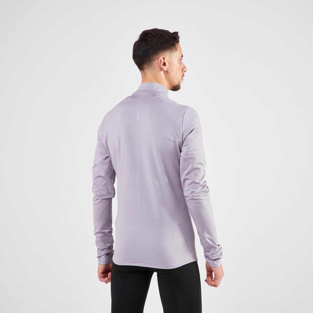Tee shirt manches longues de running chaud homme kalenji kaki