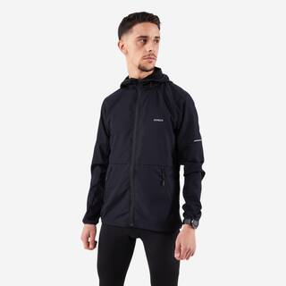 Men Running Windbreaker, Hooded, Regular Fit, Full Zipped, RUN 100 - Black