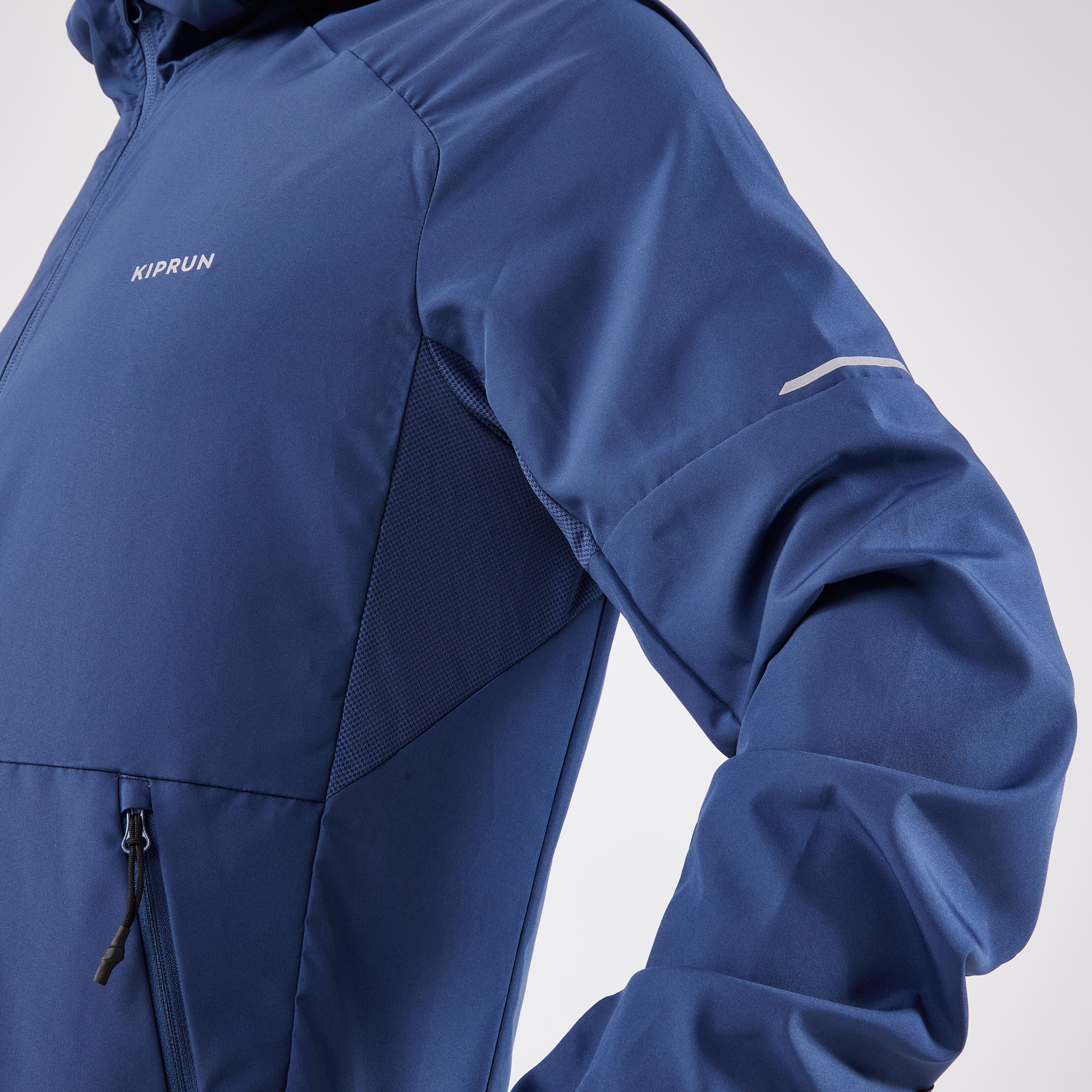 Men Running Windbreaker, Hooded, Regular Fit, Full Zipped, RUN 100 - Blue