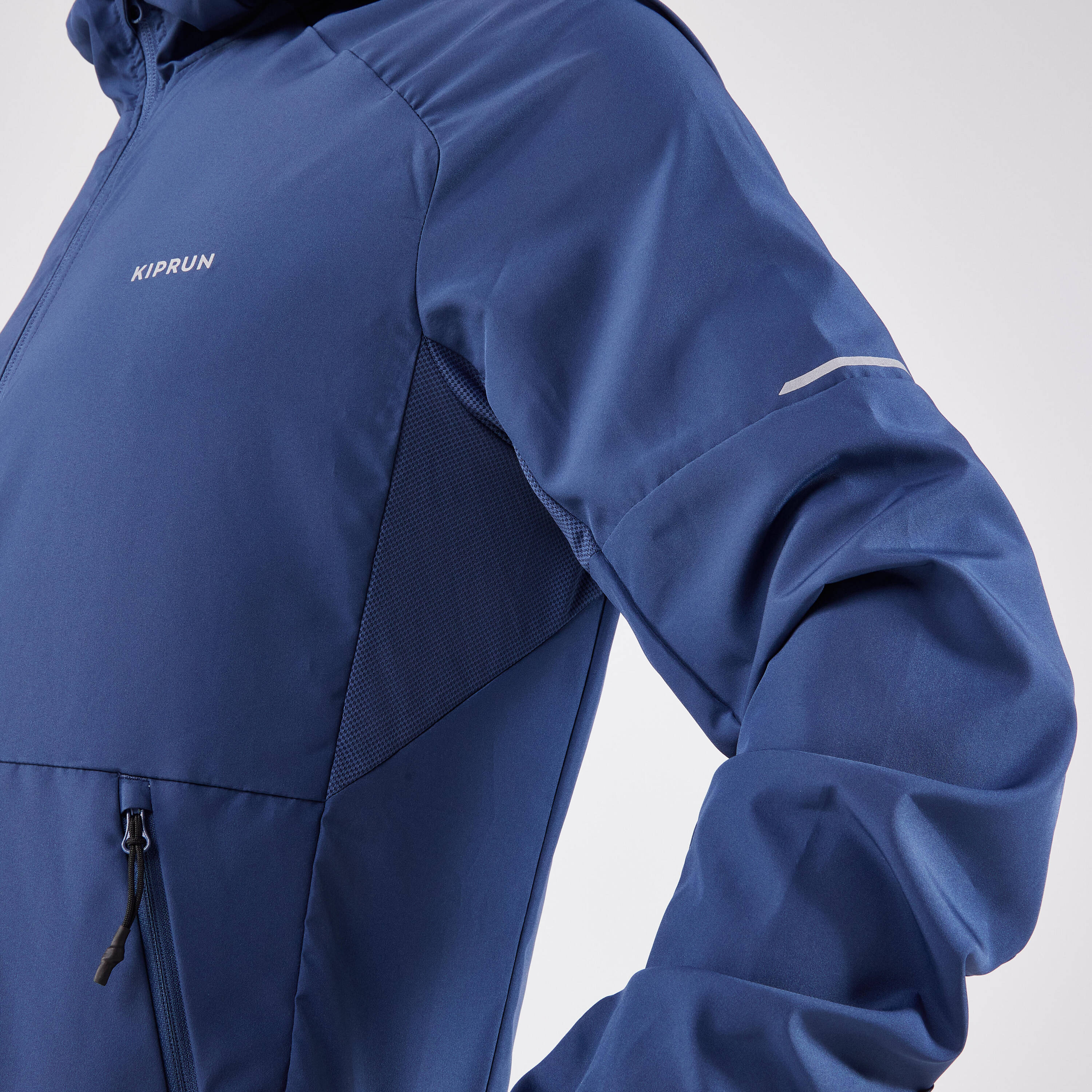 Men Running Windbreaker, Hooded, Regular Fit, Full Zipped, RUN 100 - Blue -  4