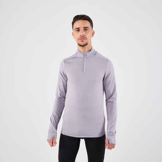 
      T-shirt zip chaud manches longues de running homme - kiprun run 100 warm gris
  