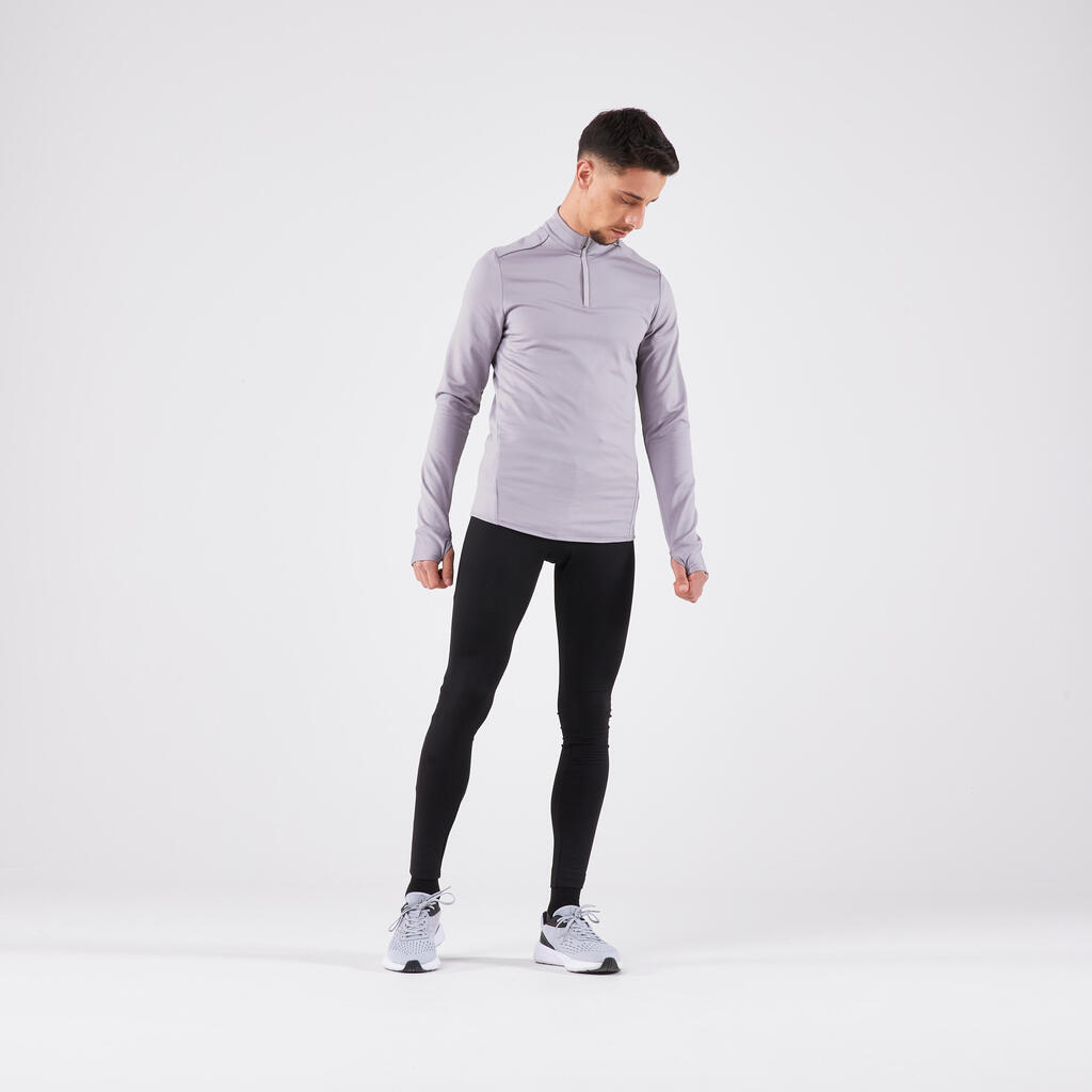 Tee shirt manches longues de running chaud homme kalenji kaki