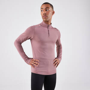Men's warm long-sleeved zip running T-shirt - KIPRUN Run 100 Warm - Taupe