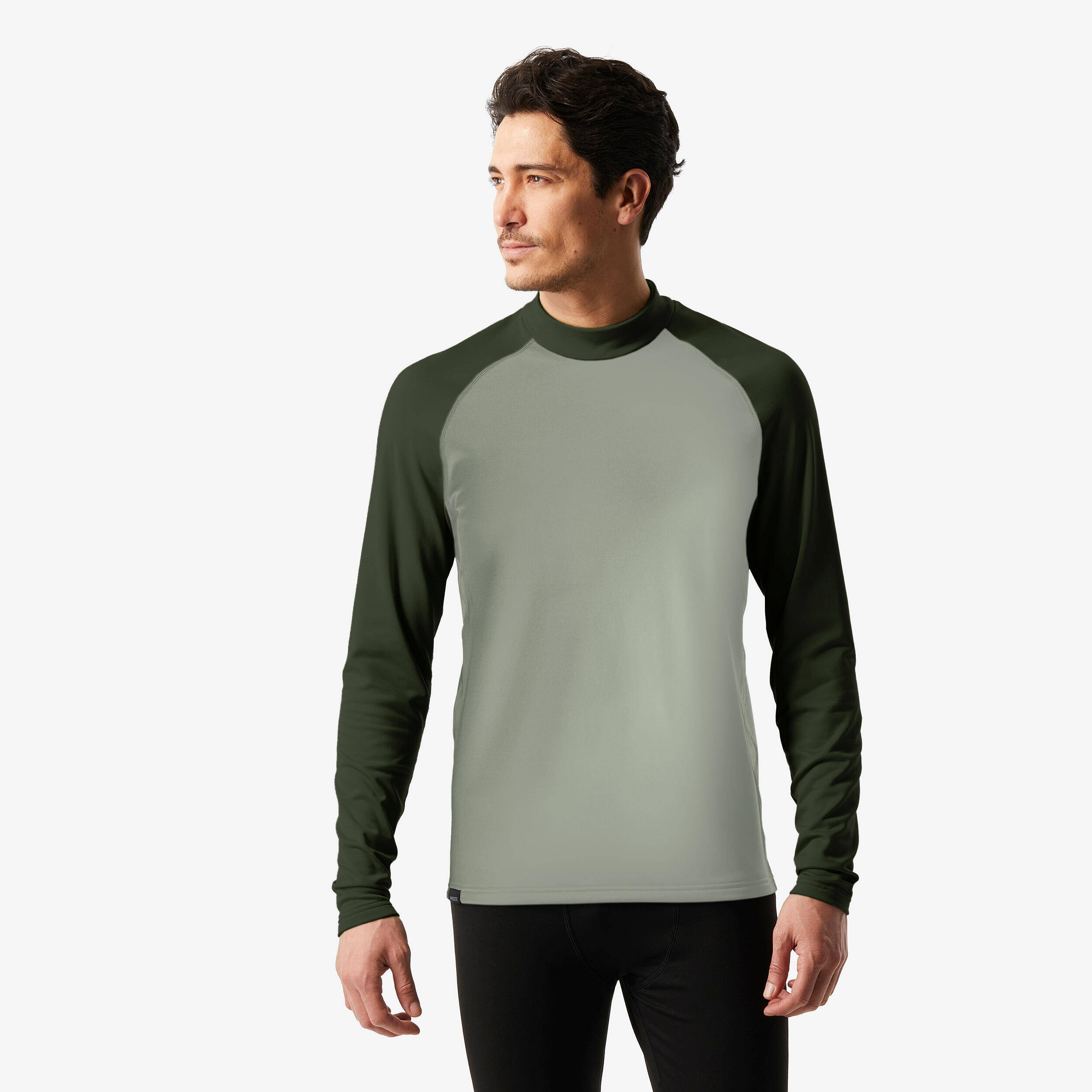 Men’s warm and breathable ski base layer, BL 500 - Dark and Light Green -  1
