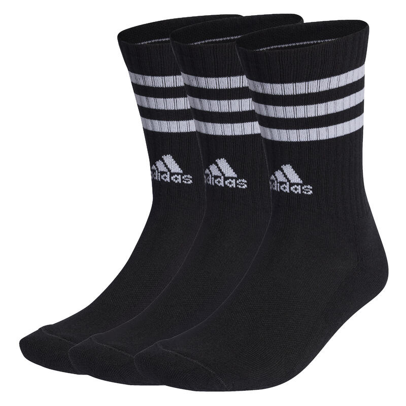 LOT DE 3 CHAUSSETTES DE SPORT ADIDAS HAUTES NOIRES BANDES BLANCHES