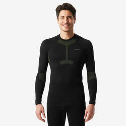 Warm en comfortabel thermoshirt voor skiën heren 500 I-Soft naadloos zwart kaki