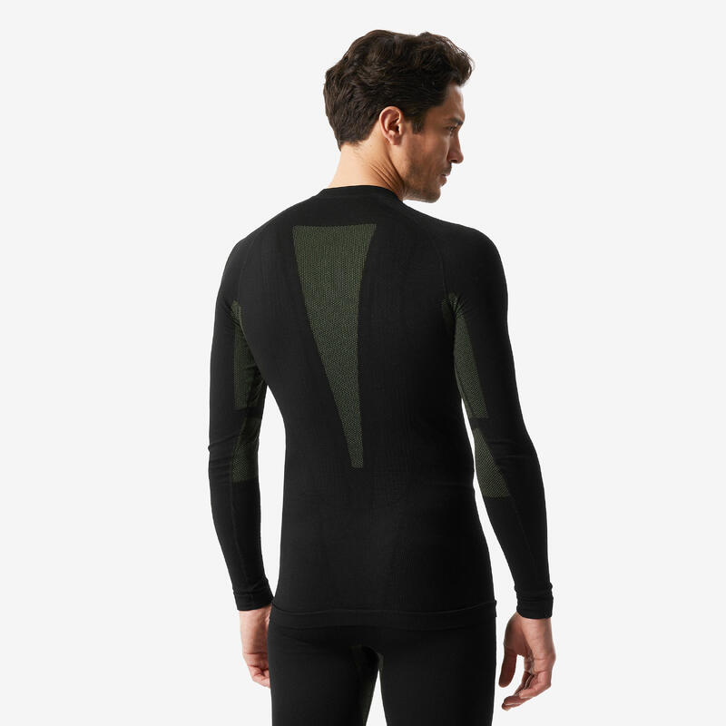 Warm en comfortabel thermoshirt voor skiën heren 500 I-Soft naadloos zwart kaki