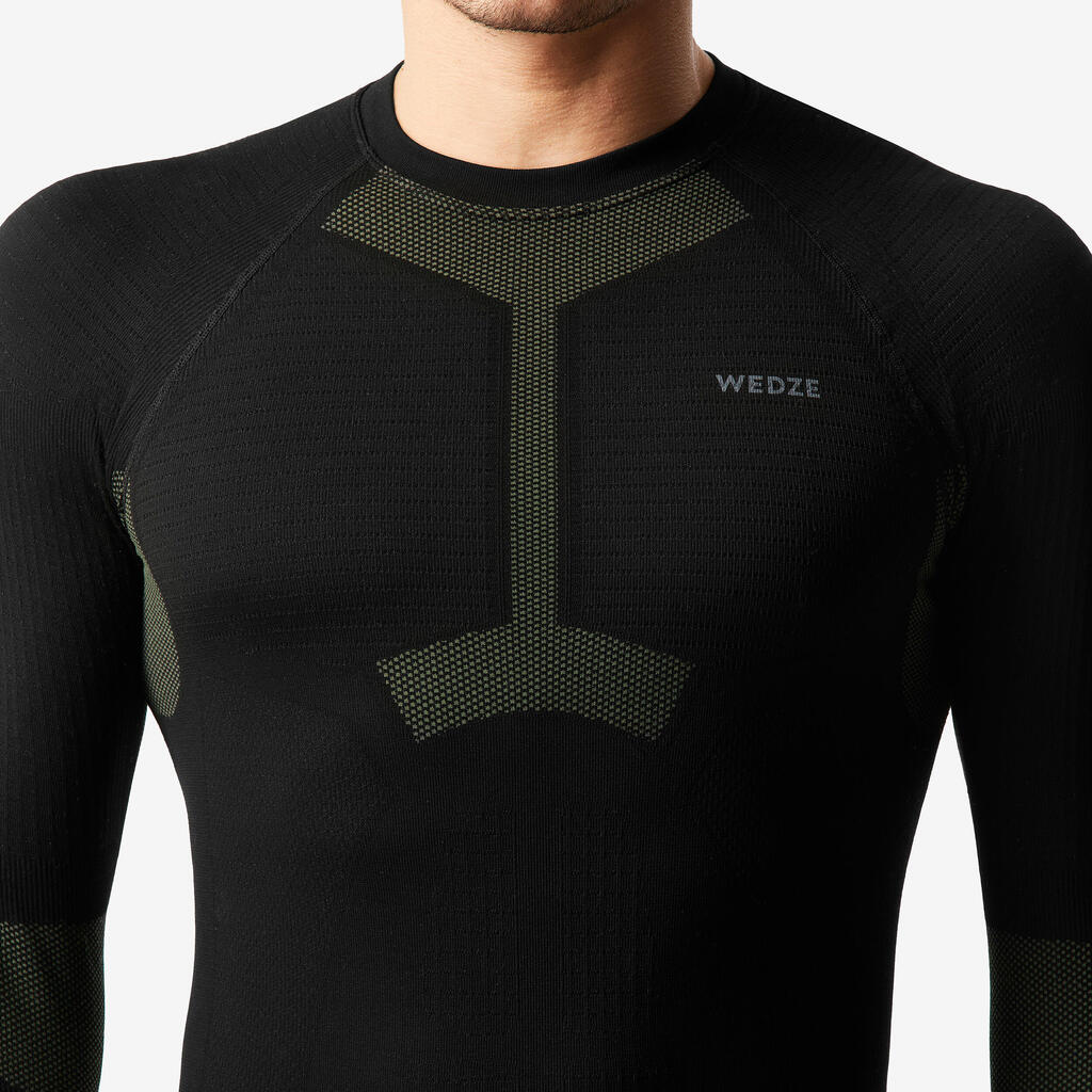 Men’s soft and seamless ski base layer top BL 500 - Black / Blue