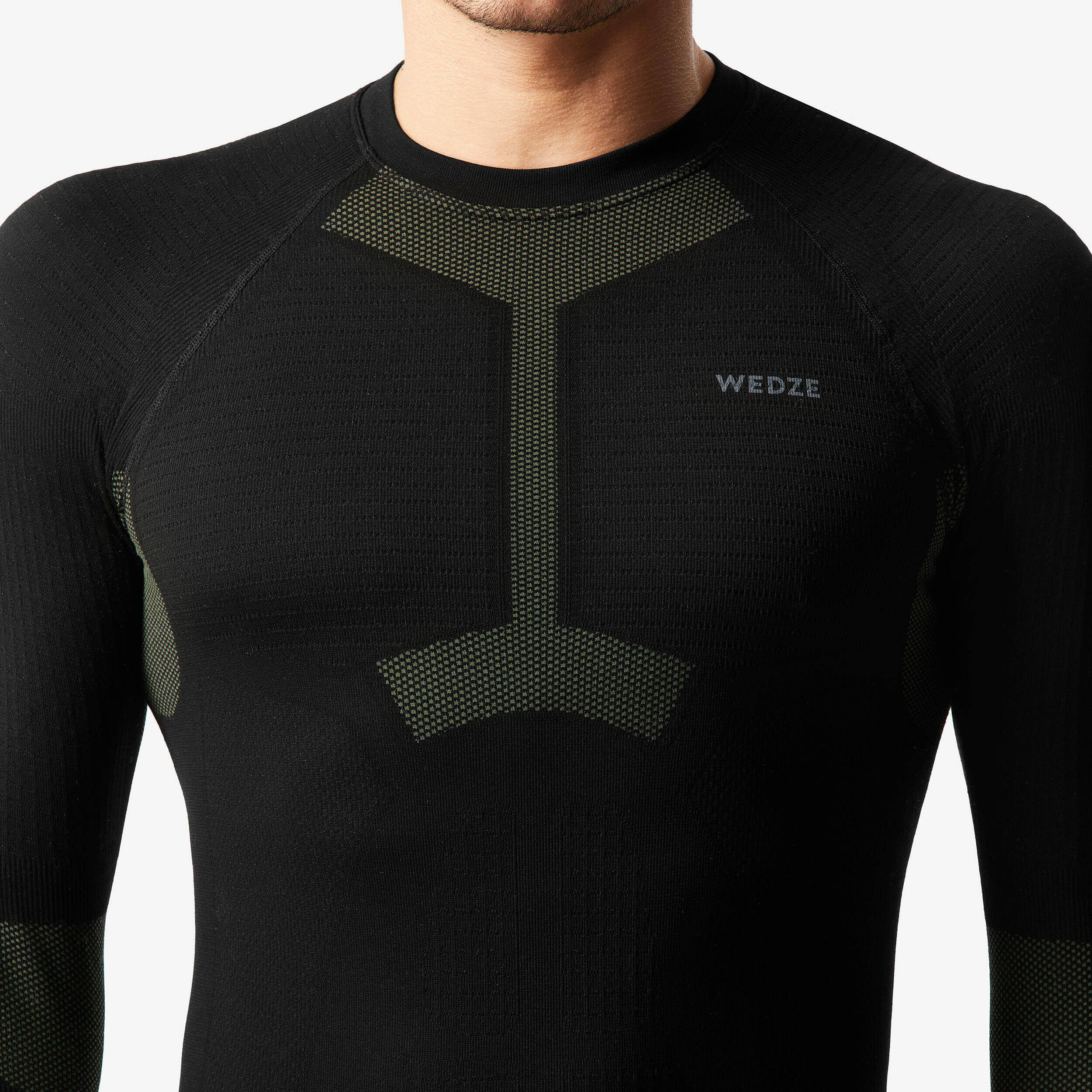 Men’s Warm and Seamless Base Layer Ski Top BL500 - Black and Khaki -  4