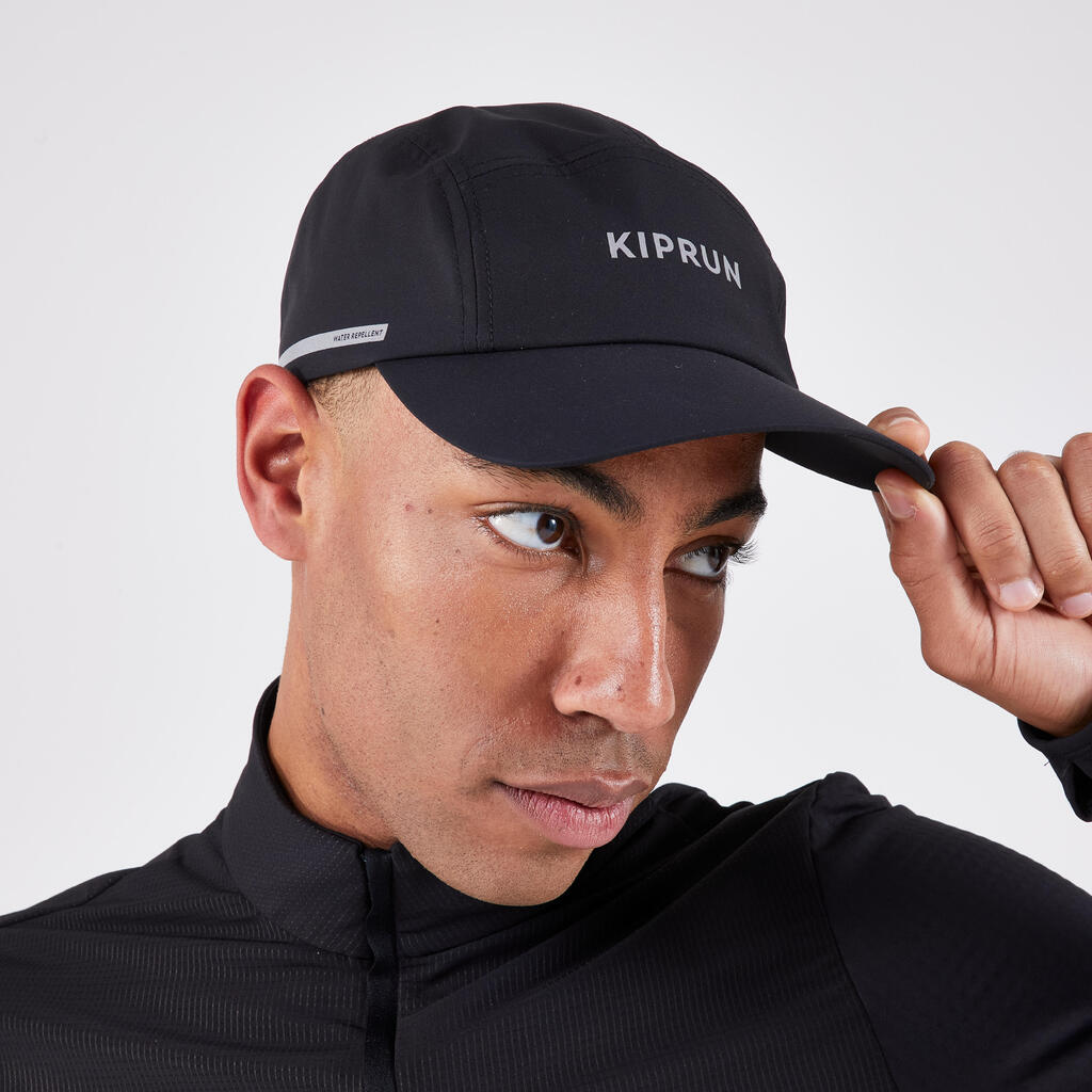 Casquette de running pluie adulte - kiprun déperlante 5 panel noir