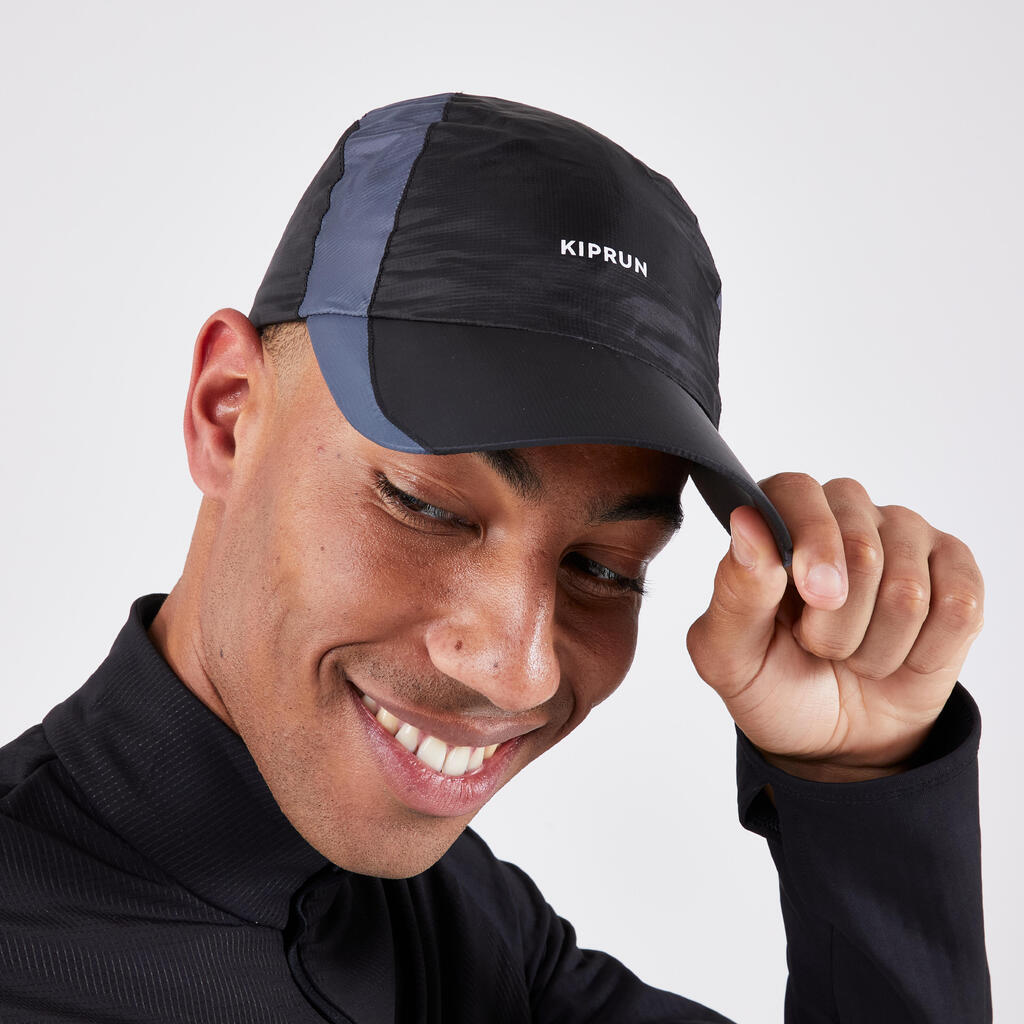 Vyriška ir moteriška reguliuojama bėgimo kepurė „Kiprun“ nuo lietaus, juoda