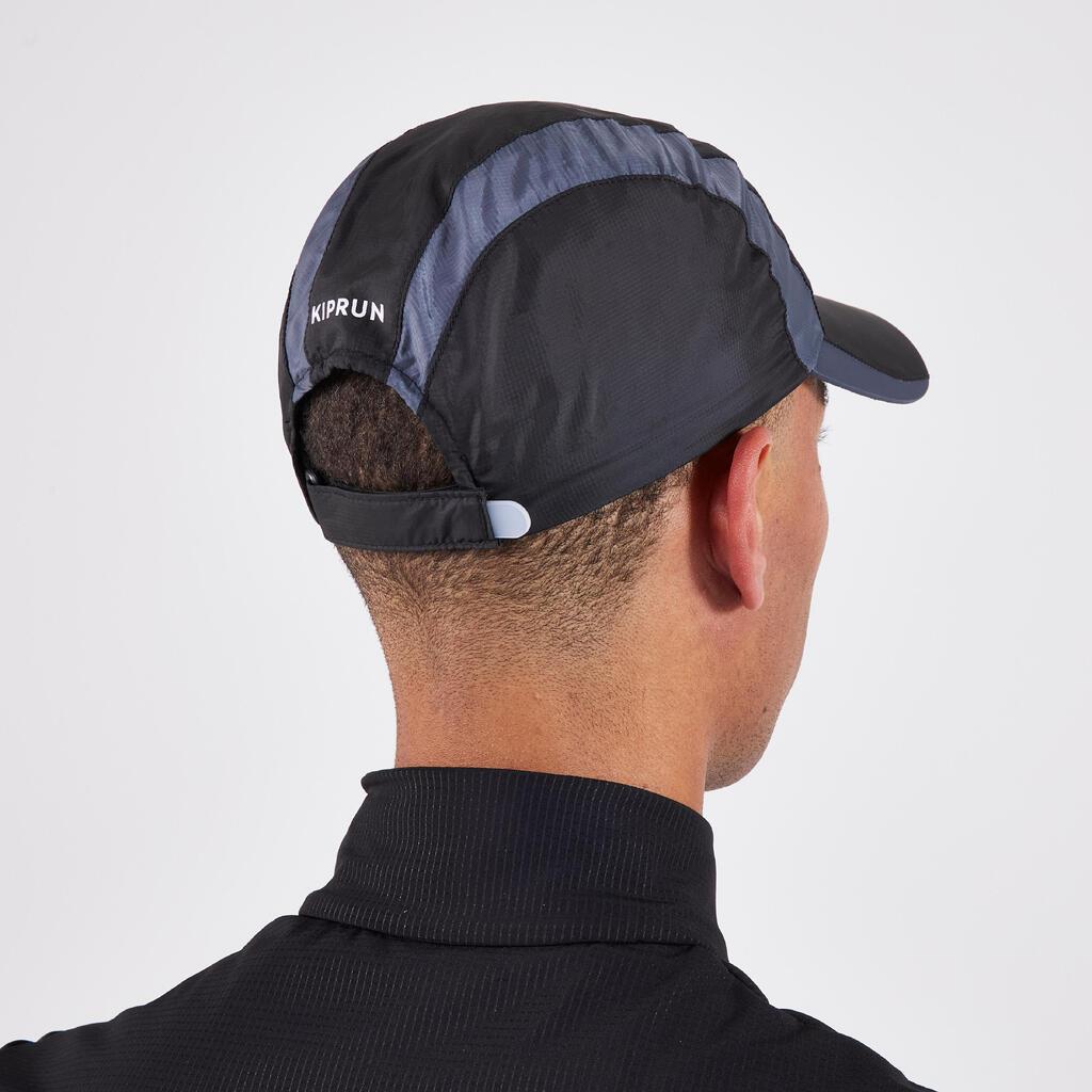 Vyriška ir moteriška reguliuojama bėgimo kepurė „Kiprun“ nuo lietaus, juoda