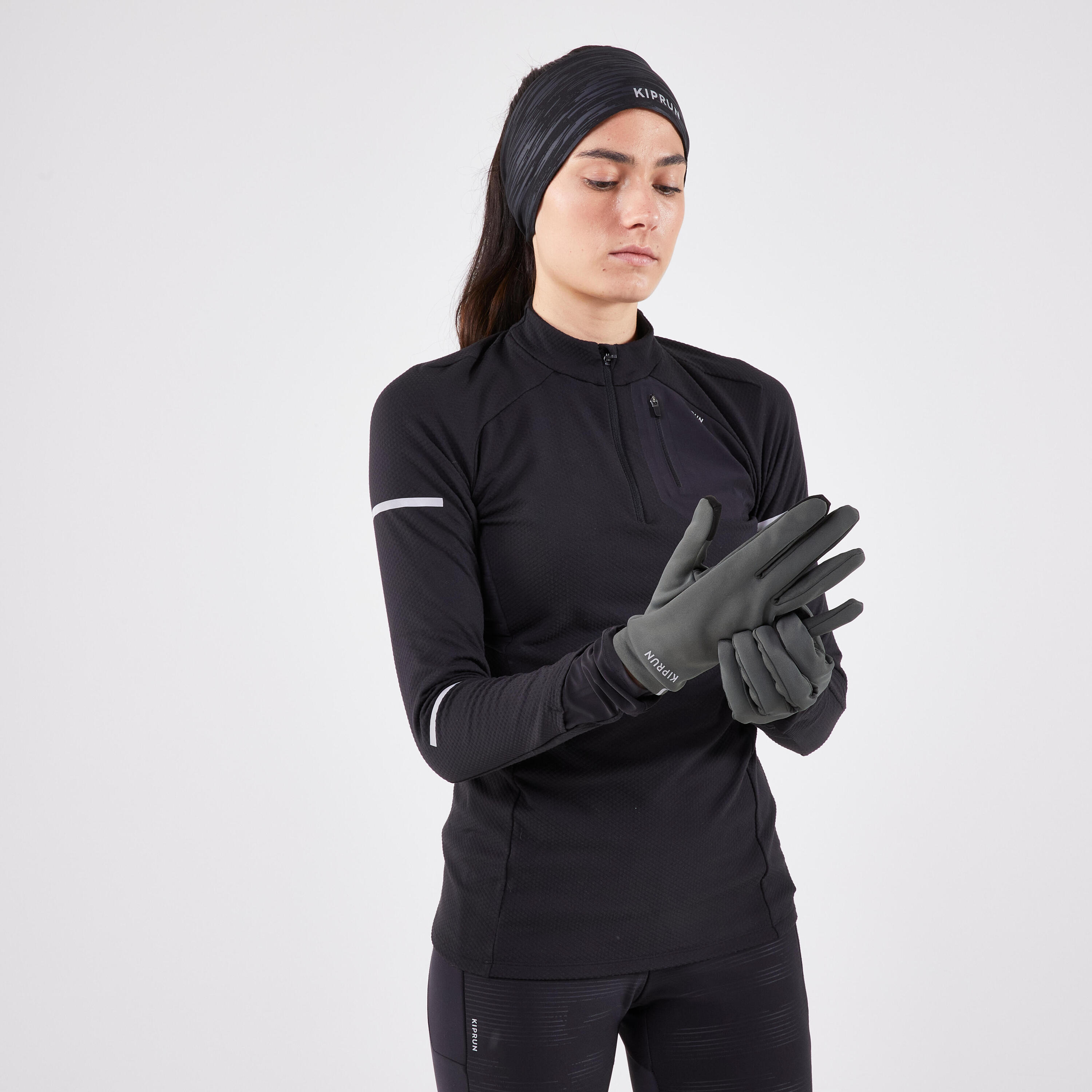 Tour de cou running chaud homme femme - kiprun warm+ noir chine 13/14