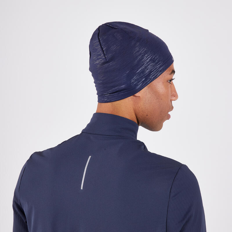 Bonnet running chaud Homme Femme - KIPRUN Warm + bleu marine graph