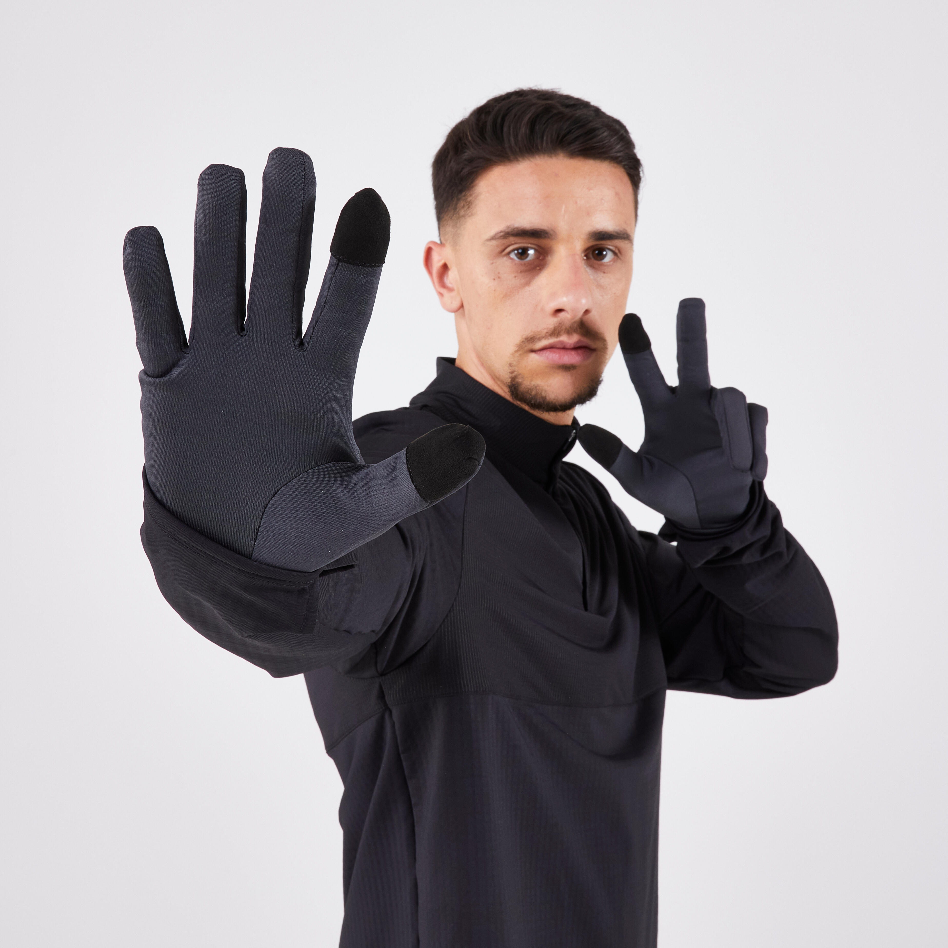 Touchscreen Running Gloves - V2 Black - KIPRUN