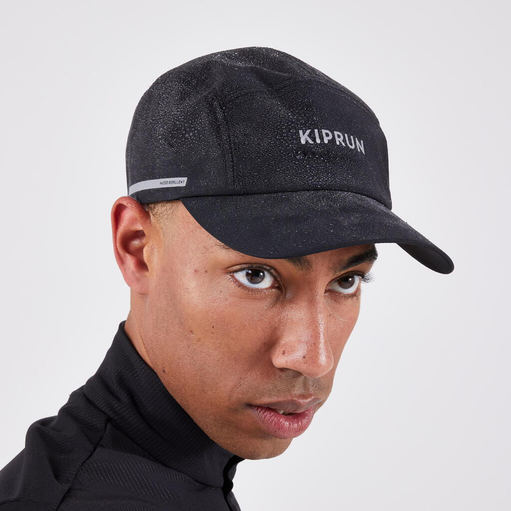 Casquette de running pluie adulte - kiprun déperlante 5 panel noir