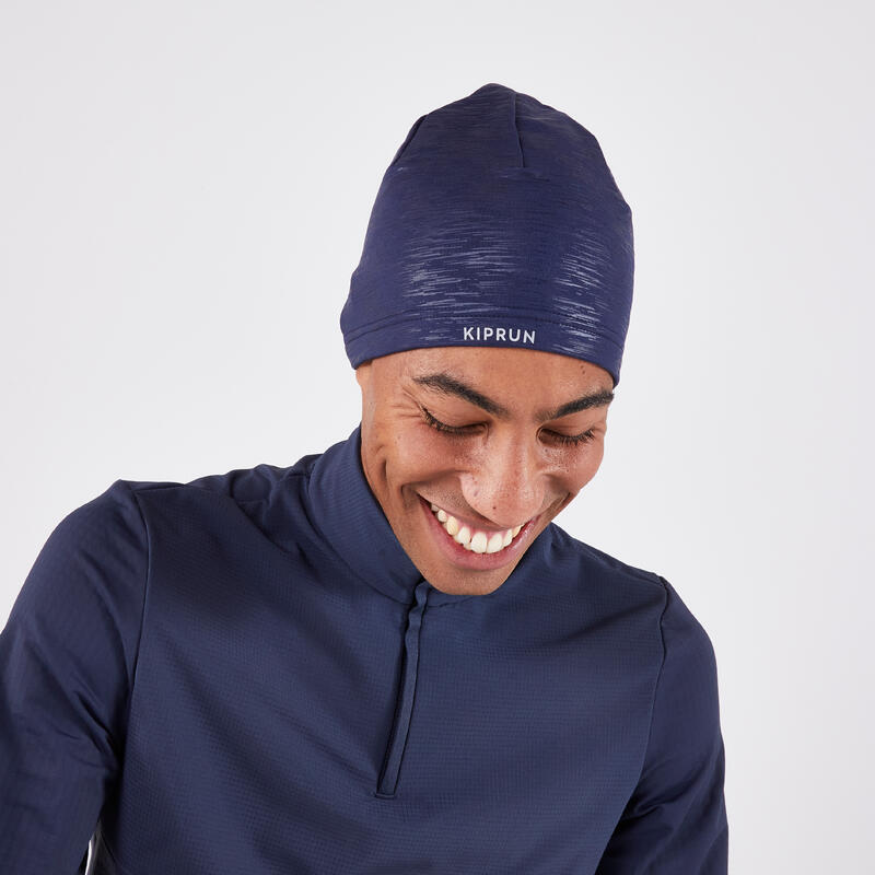 Bonnet running chaud Homme Femme - KIPRUN Warm + bleu marine graph