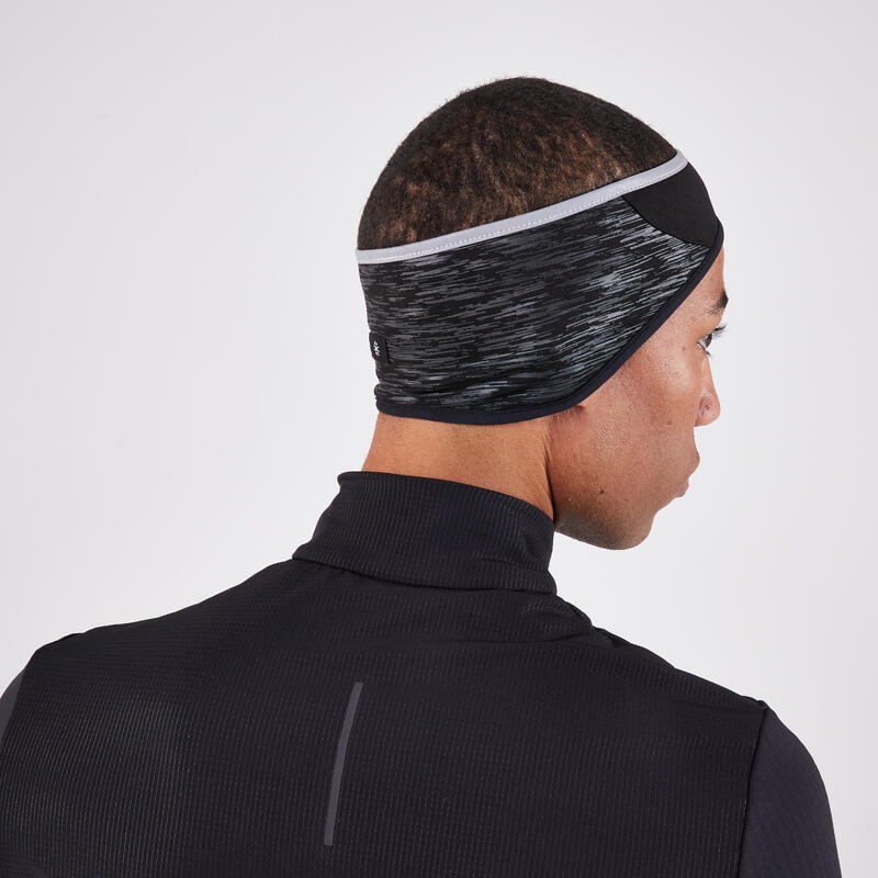 Lauf-Stirnband Unisex - Warm+ schwarz mit Grafikprint 