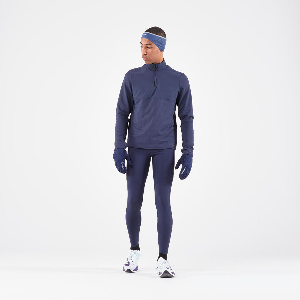 חולצת טי חמה לריצה עם רוכסן ושרוול ארוך, דגם KIPRUN Run 500 לגברים - אפור