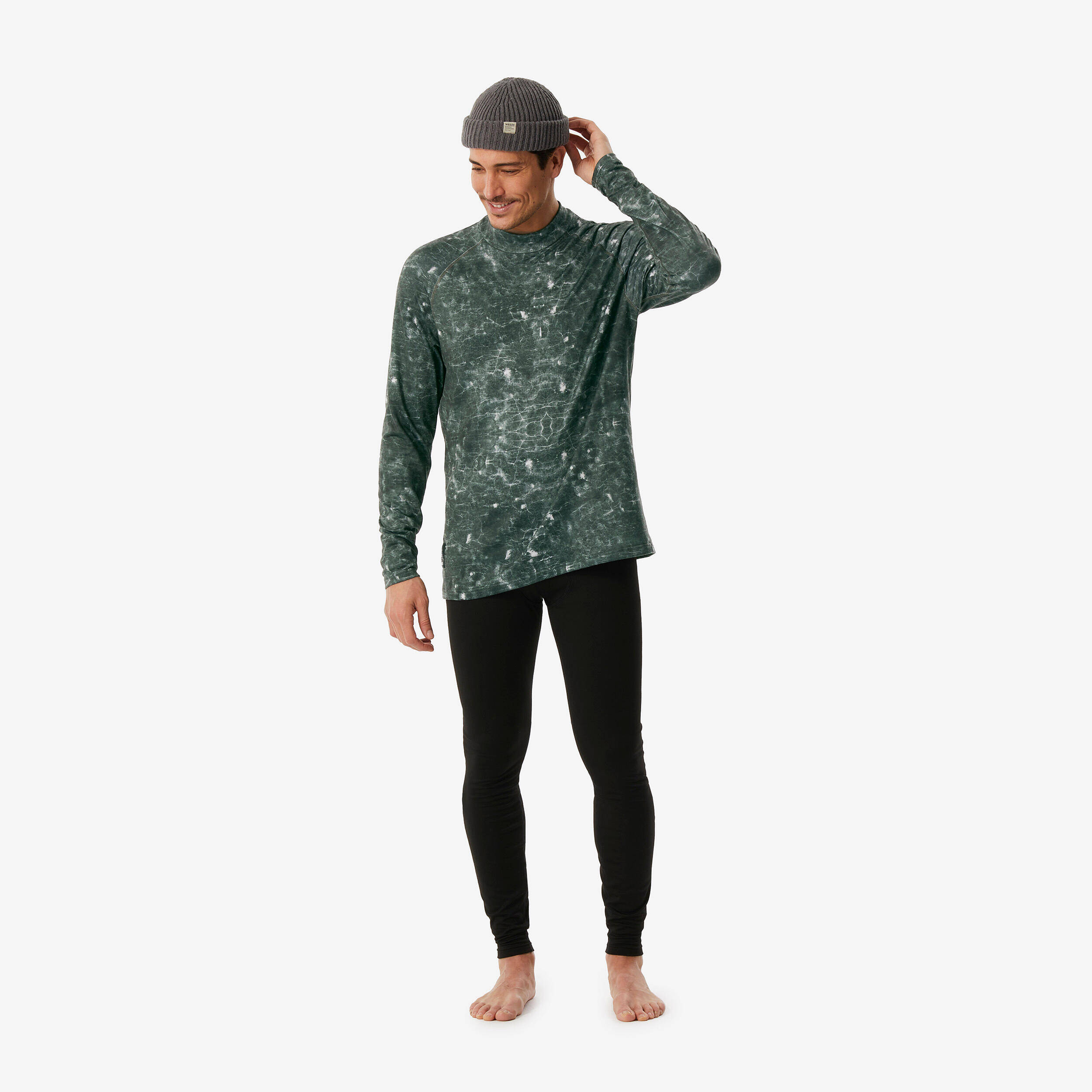Men’s Loose-Fit Breathable Base Layer Ski Top BL500 - Khaki / Graph -  3
