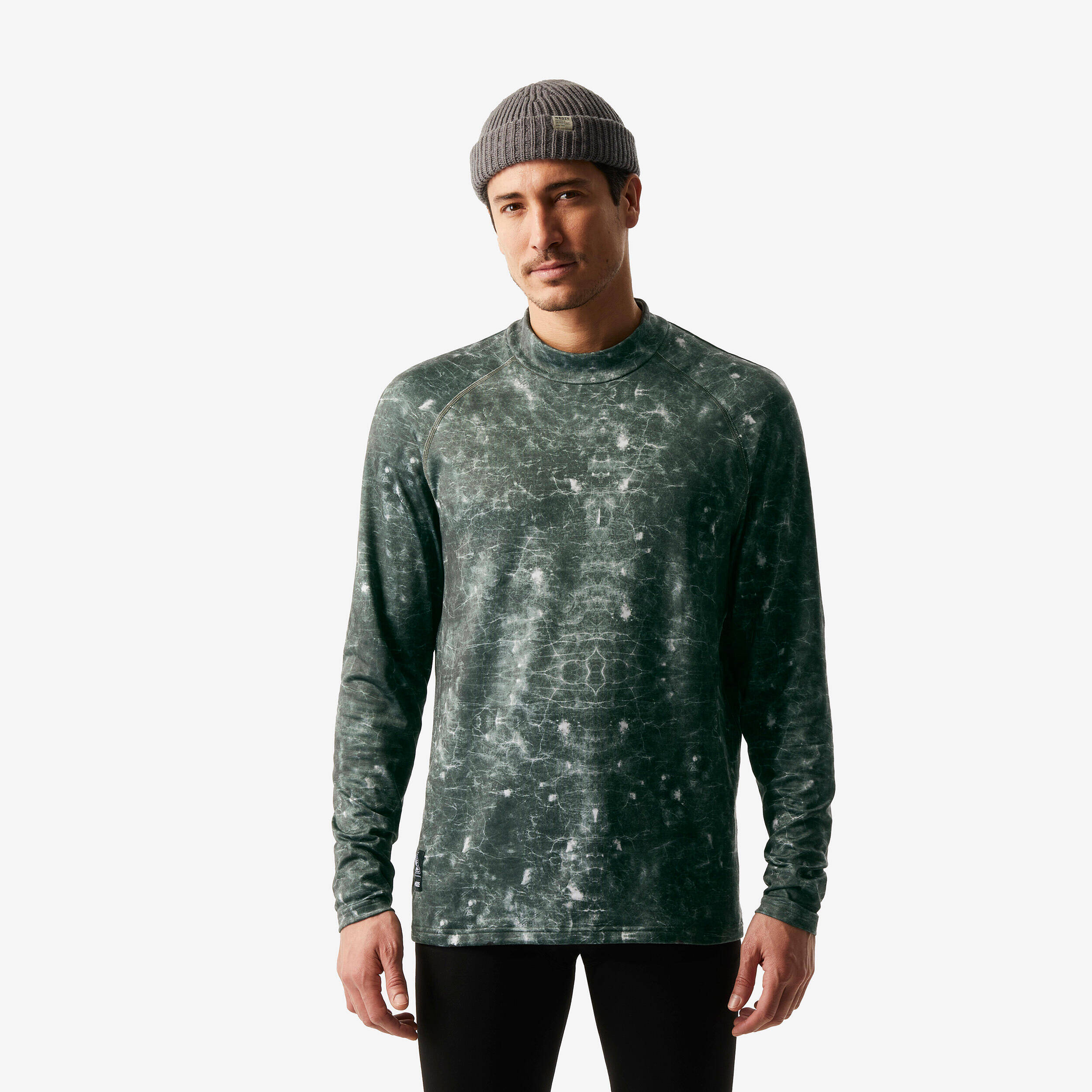 Men’s Loose-Fit Breathable Base Layer Ski Top BL500 - Khaki / Graph -  1