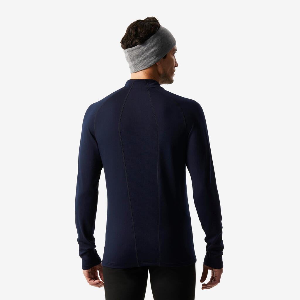 Men’s skiing thermal base layer, 1/2 Zip Top - BL 500 - Navy Blue