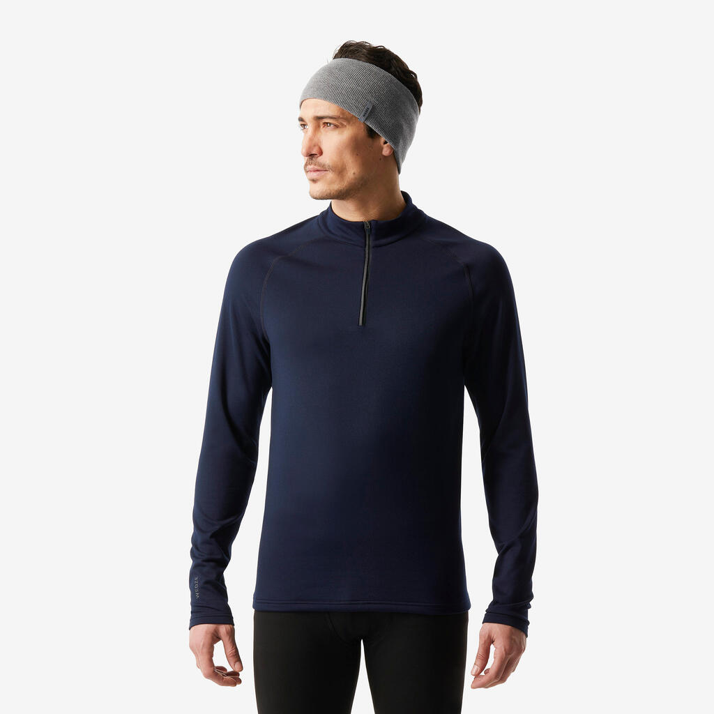 Men’s skiing thermal base layer, 1/2 Zip Top - BL 500 - Navy Blue