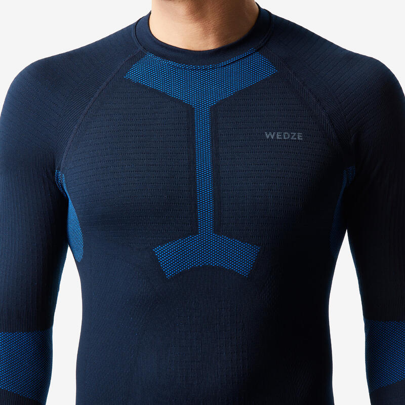 Sous-vêtement de ski chaud homme, BL500 soft seamless haut noir et bleu