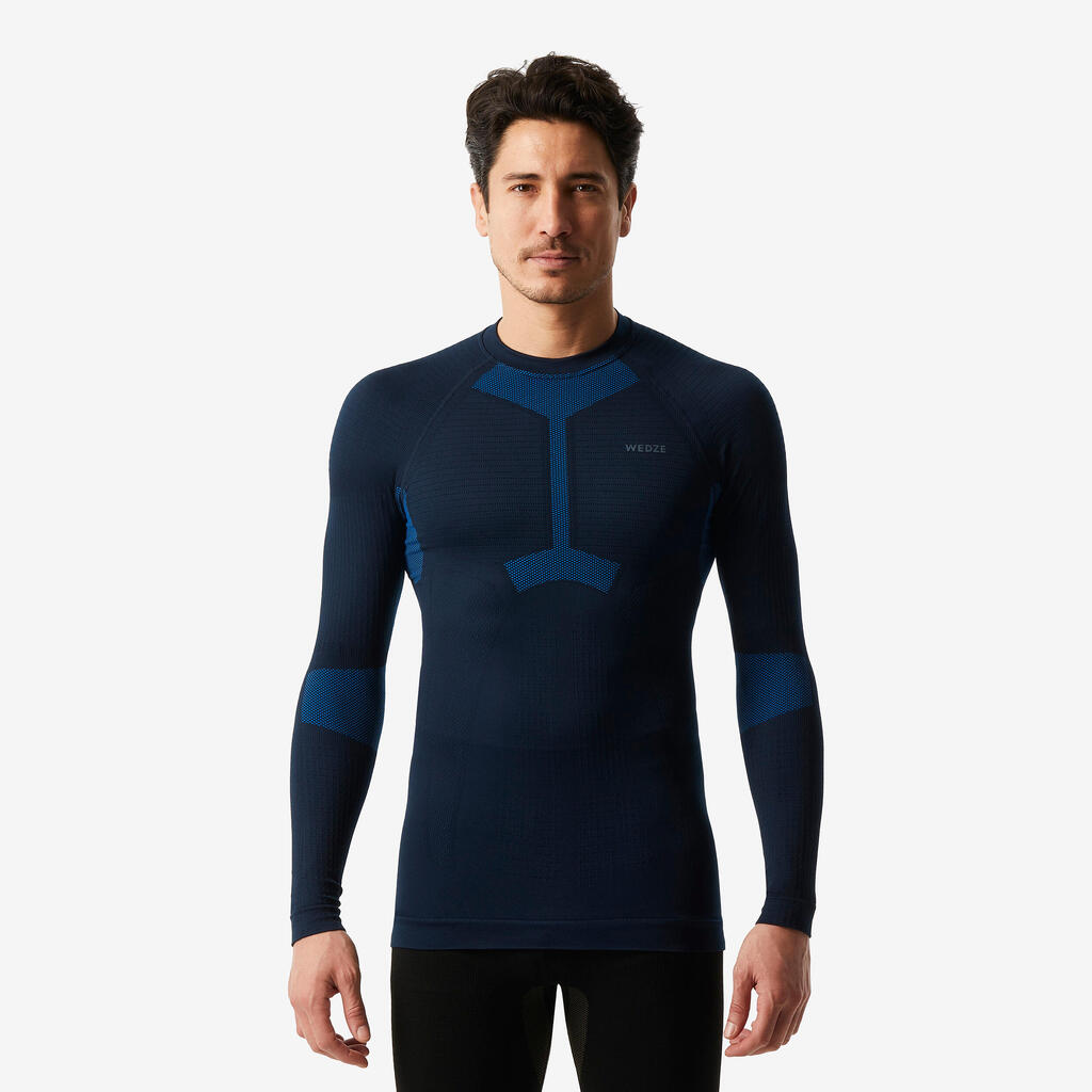 Men’s soft and seamless ski base layer top BL 500 - Black / Blue