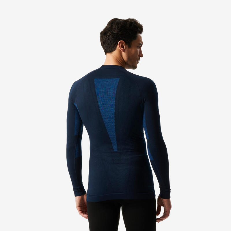 Bluză termică schi călduroasă BL500 soft seamless Negru și Albastru Bărbați