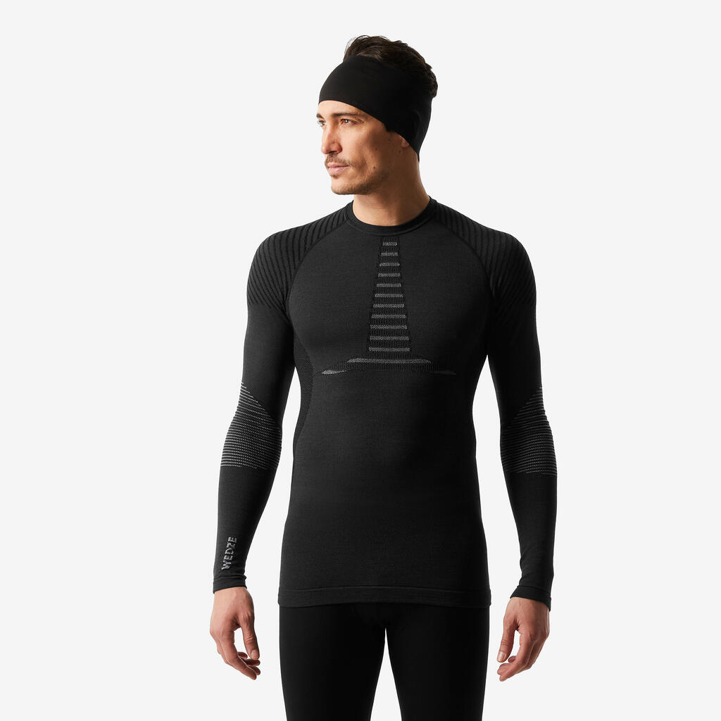 Men’s breathable wool thermal ski base layer top, BL900 - Black